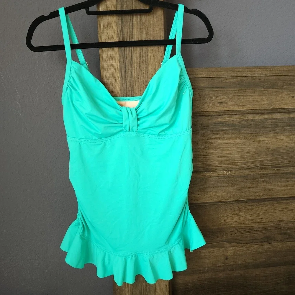 Lands End Underwire Tankini Tank Swim Top Womens Sz 6 Ruffles‎ Rouched Aqua